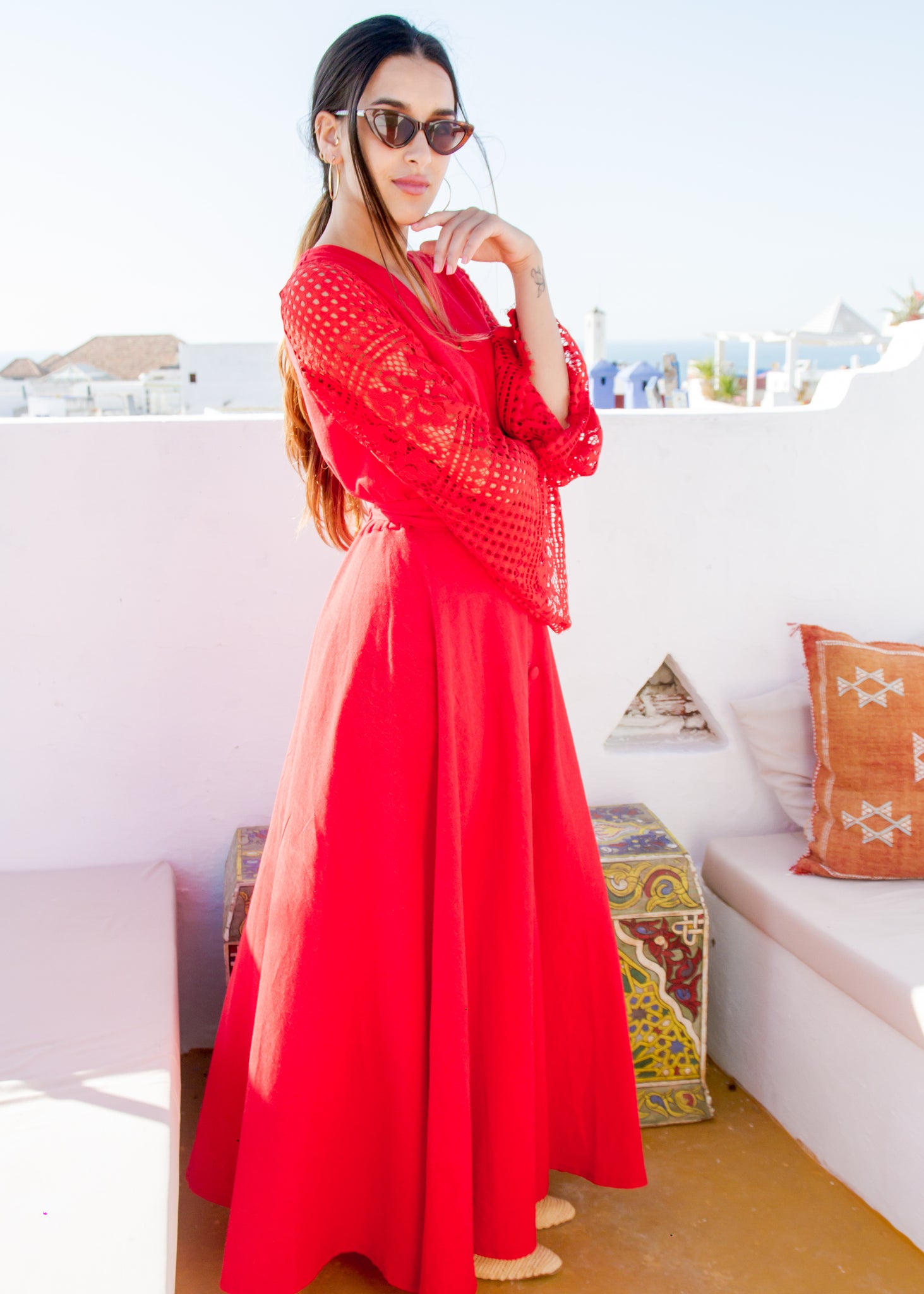 VALENTINA RED LINEN MAXI DRESS – Milsouls